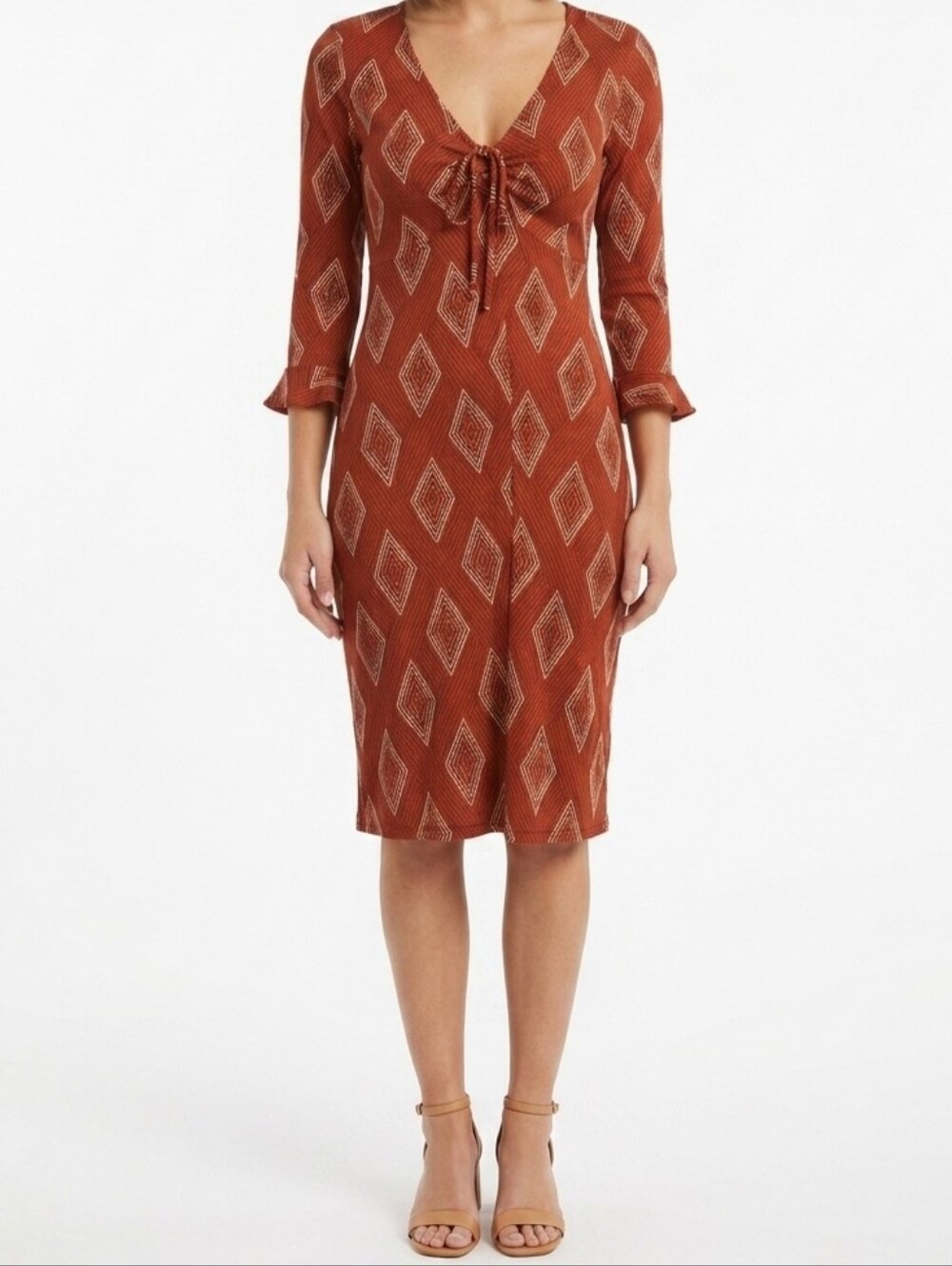 Wet Seal Red and White Geometric Long Sleeve Dress
